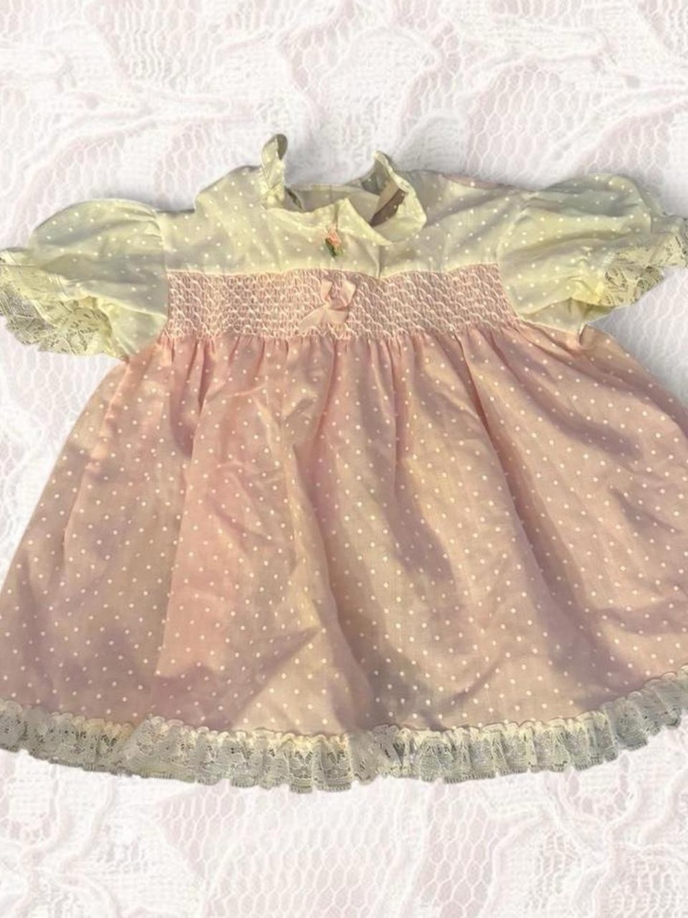 Sweet Polka Dot Baby Dress in Pale Pink and Cream